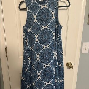 Tiana B. Blue and White Mock Neck Sleeveless Sundress